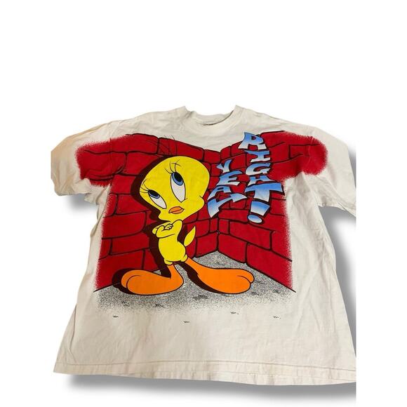 Vintage Tweety Bird Warner Bros. Big Print T-Shirt 90s Size XL - Picture 1 of 9